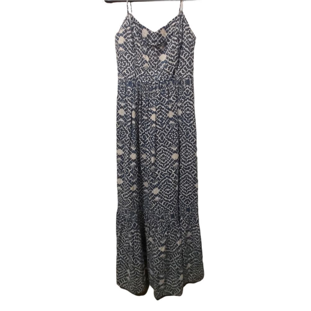 Betsey Johnson tiered blue and white summer maxi dress linen blend size 6
